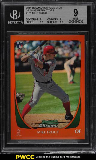 2011 Bowman Chrome Orange Refractor Mike Trout Rookie Rc 25/25 101 Bgs 9 (pwcc)