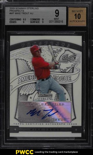 2009 Bowman Sterling Prospects Mike Trout Rookie Rc Auto Mt Bgs 9 (pwcc)