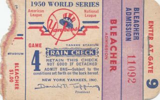 1950 World Series Game 4 Ticket Stub