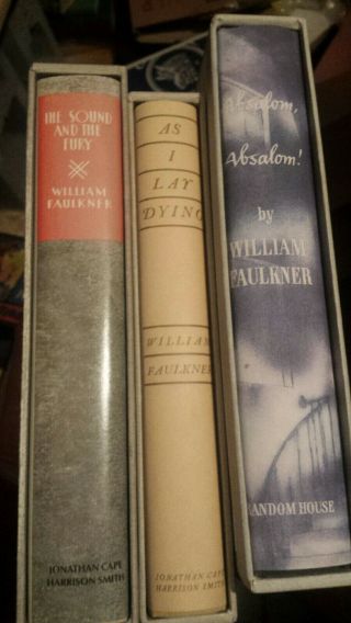 First Edition Library Fel William Faulkner 3 Books Absalom,  Sound Fury,  As I Lay