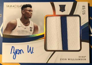 2019 - 20 Immaculate Collegiate Zion Williamson Rc Rpa Rookie Patch Auto Gold 5/25