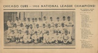 1935 Chicago Cubs World Series Souvenir Score Card From The Chicago American