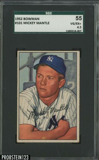 1952 Bowman 101 Mickey Mantle Yankees Rc Rookie Hof Sgc 55 Vg - Ex,  4.  5