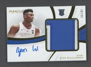 Zion Williamson 2019 - 20 Immaculate 3 - Color Patch Rc Rpa Rookie Auto 38/99 Gold