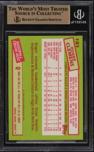 1985 Topps Tiffany Roger Clemens ROOKIE RC 181 BGS 9.  5 GEM (PWCC) 2