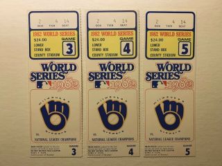 1982 World Series St Louis Cardinal @ Milwaukee Brewer Games 3,  4,  5 Tickets.