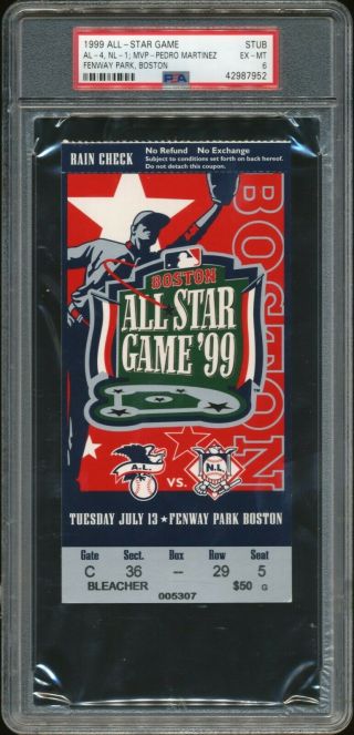 1999 All Star Game Ticket Stub Psa 6 Ex - Mt Fenway Park Pedro Martinez (pl)