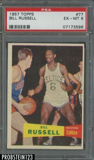 1957 Topps Basketball 77 Bill Russell Celtics Rc Rookie Hof Psa 6 Sharp Corners