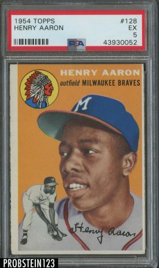 1954 Topps 128 Hank Aaron Braves Rc Rookie Hof Psa 5 Ex " Hot Card "