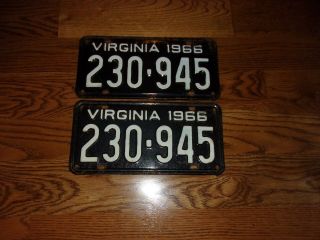 1966 Virginia Auto License Plate Pair