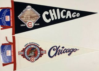 Classic 2014 Chicago Cubs Wrigley Field " 100th Anniversary " Felt Pennants (2)