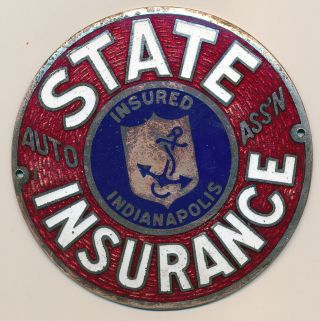 Vintage Car License Plate Topper Badge Auto State Insurance Insured Indianapolis