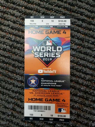 2019 World Series Game 7 Washington Nationals Vs Houston Astros Ticket Stub