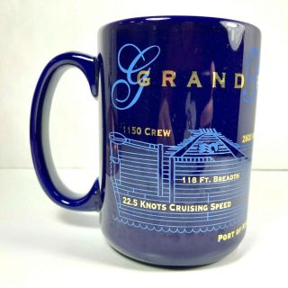 Grand Princess Cruise Line Coffee Mug Cup Blue Ceramic Gold Vintage