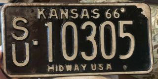 1966 Kansas State License Plate Car Tag,  Su 10305 Sumner County Ks Year 66