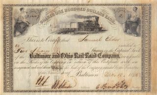 Antique Baltimore And Ohio Railroad Stock Certificate 1856 B&o Railway Train Old