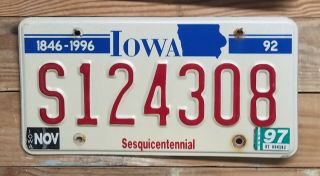 Iowa Sesquicentennial 1846 - 1996 License Plate - S124308 Embossed