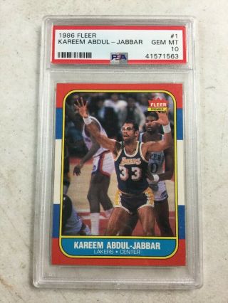 1986 - 87 Fleer Basketball 1 Kareem Abdul Jabbar Card Psa 10 Lakers Set Break