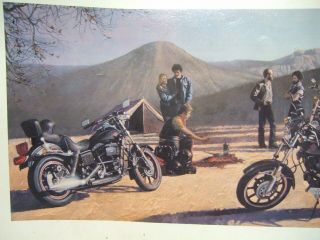 1980 Amf Harley Davidson Camping Scene Motorcycle Poster Martin Hoffman Promo Ad