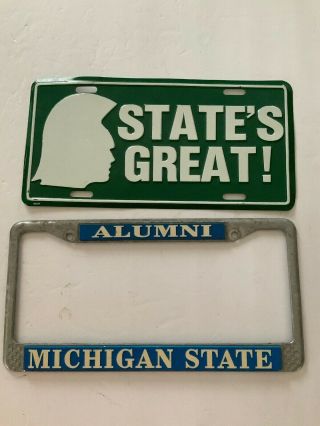 Vintage License Plate Frame Michigan State University Metal Chrome Msu Spartans