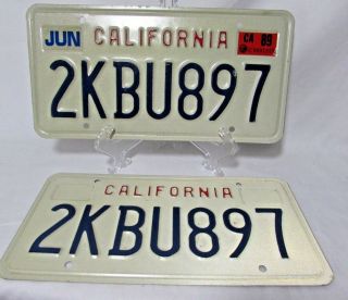 Set Of 2 Vintage 1987 California Car Truck License Plate 2kbu897 State Tag