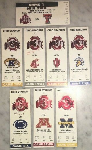 All 8 2002 Tickets Stubs Ohio State Buckeyes Football 7th National Championship