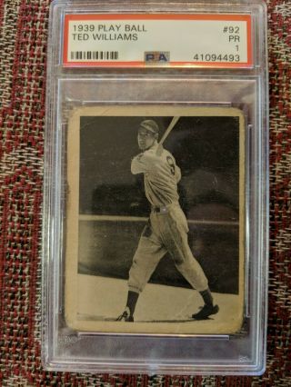 1939 Play Ball 92 Ted Williams Rookie Psa 1 Hof Iconic