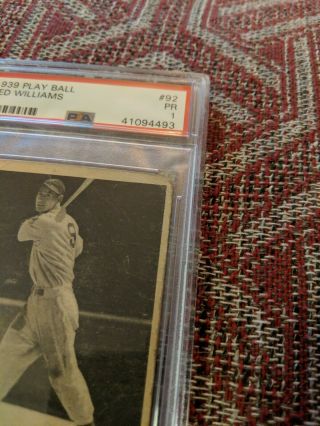 1939 Play Ball 92 Ted Williams Rookie PSA 1 HOF Iconic 3