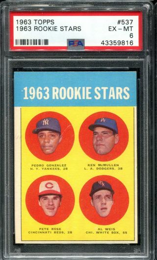 1963 Topps 537 Pete Rose Psa 6 Rc Rookie Card - Future Hall Of Fame