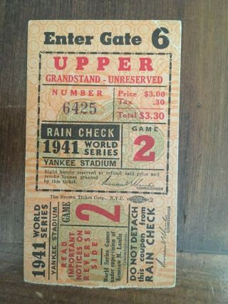 1941 World Series Ticket Stub York Yankees Game 2