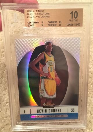 2006 - 07 Finest Blue Refractor Kevin Durant Rc Rookie 102 Bgs 10 Pristine /299