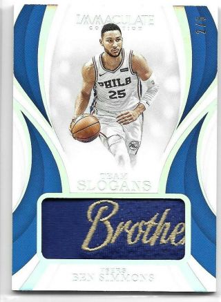 Ben Simmons 2018 - 19 Panini Immaculate Team Slogans " Brother " Patch 2/5 No 1/1