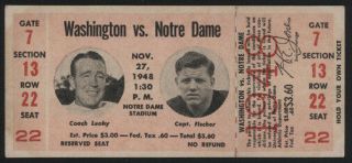1948 Washington Vs Notre Dame Football Game Full Ticket