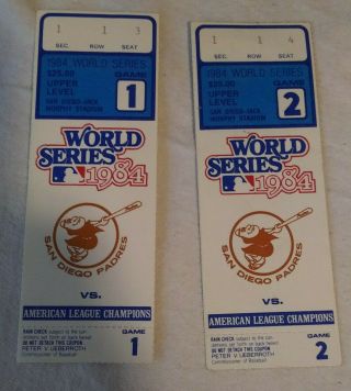 1984 World Series Game 1 & 2 San Diego Padres Vs Detroit Tigers Ticket Stubs