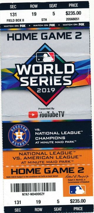 2019 World Series Game 2 Astros Vs.  Nationals Ticket Stub