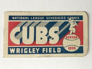 1935 Chicago Cubs National League Baseball Pocket Schedule Wrigley Field Ex Cond