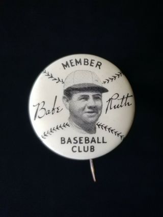 1934 Babe Ruth Baseball Club Member Quaker Oats Pin Exmt