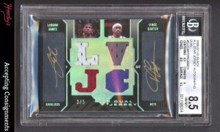 2006 - 07 Ud Black Jerseys Dual Lebron James & Vince Carter Jersey Auto /5 Bgs 8.  5