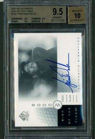 2001 Sp Authentic Tiger Woods Auto Rc Bgs 9.  5 Sign Of The Times Black Sp Rare
