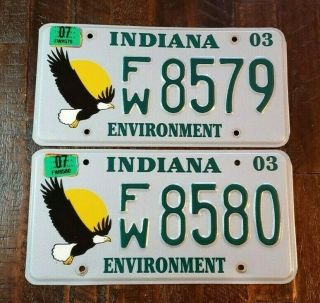2 2003 - 07 Indiana Environment License Plates Fw 8579 & Fw 8580 Front / Back