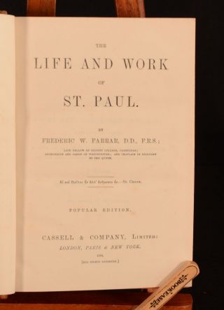 1884 The Life and Work of St Paul Frederick W Farrar Popular Edition Relfe Bros 3