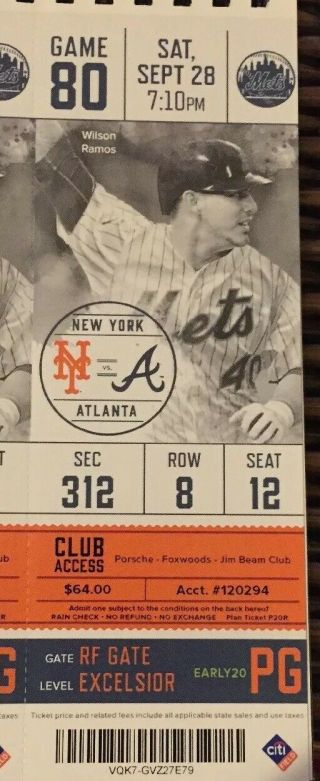 Pete Alonso York Mets Full Season Ticket Stub Home Run 53 Hr 9/28/19 Record