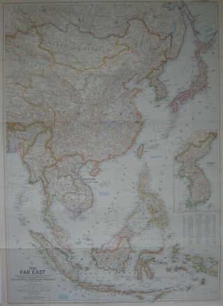 1952 Korean War Battle Line Map Far East Seoul Japan China Indonesia Manchuria
