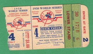 1950 World Series Game 4 Ticket Stub York Yankees Vs.  Philadelphia Phillies