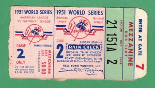 1951 World Series Game 2 Ticket Stub York Yankees Vs.  York Giants