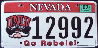 Nevada " Unlv Rebels " Football " Nv University Specialty License Plate