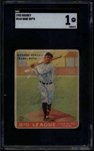 1933 Goudey 144 Babe Ruth Rc Sgc 1 Poor Sp Yankees