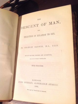 THE DESCENT OF MAN - CHARLES DARWIN - 1888 - SECOND EDITION - LEATHER BOUND 2
