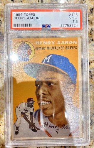 1954 Topps Hank Aaron Milwaukee Braves 128 Baseball Card Psa 3.  5