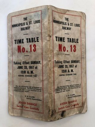 1957 Minneapolis St Louis Railway Railroad Employees Train Time Table No 13